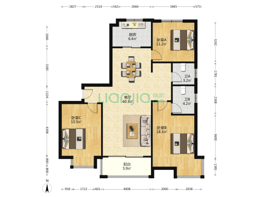 房博园 3室1厅2卫 137平方