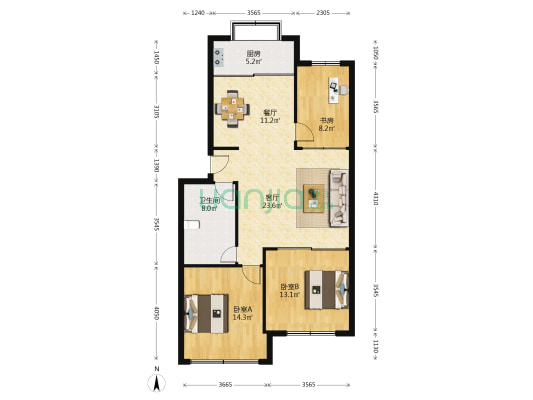 正五街577号 3室2厅1卫 102平方