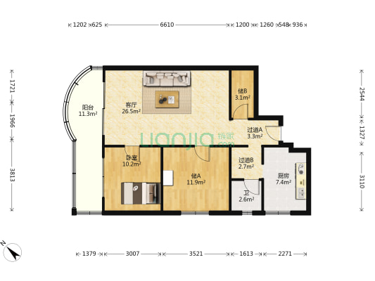 桃景阁 1室1厅1卫 98平方