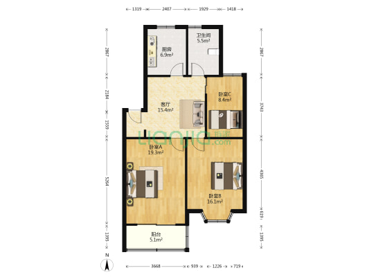 杨林小区 3室1厅1卫 92平方