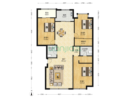 西街新村东苑 3室1厅2卫 149平方