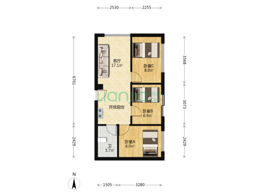 悦盈尚寓 3室1厅1卫 65平方
