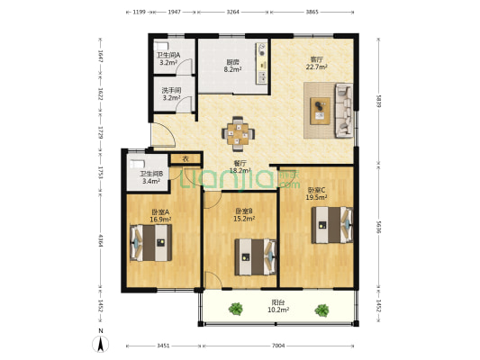 木星小区 3室2厅3卫 142平方