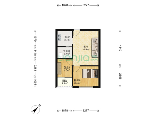 天奇望龙居 2室1厅1卫 49平方