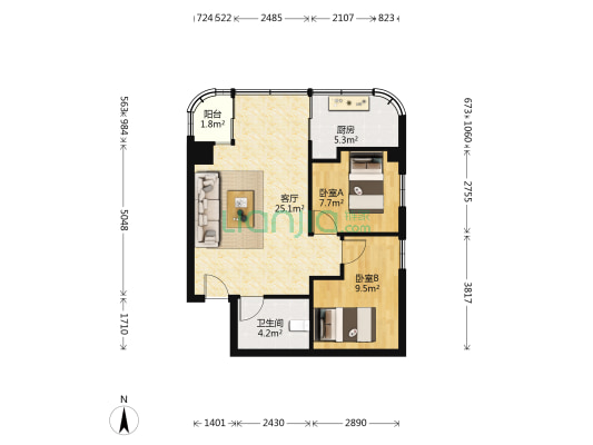 假日双星 2室1厅1卫 61平方