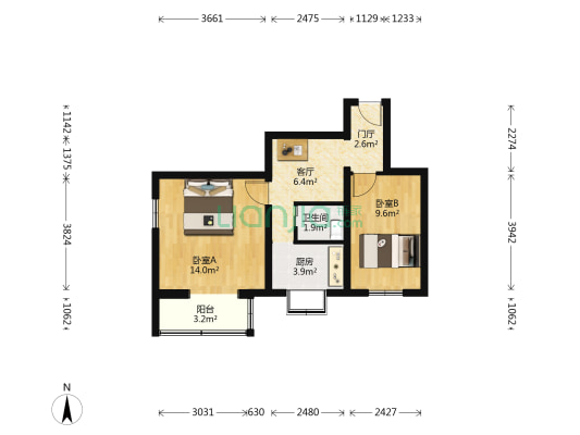 东安街头条 2室1厅1卫 53平方