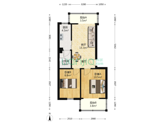昆铁南坝小区 2室1厅1卫 47平方