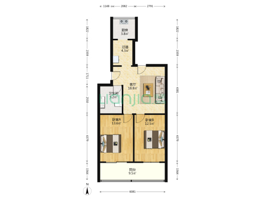 芙蓉园 2室1厅1卫 79平方