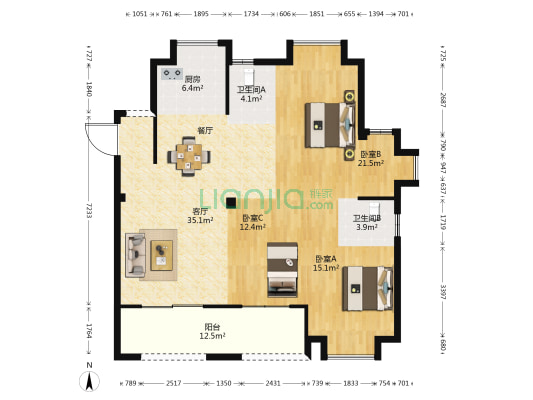 丰联丽都 3室1厅2卫 123平方