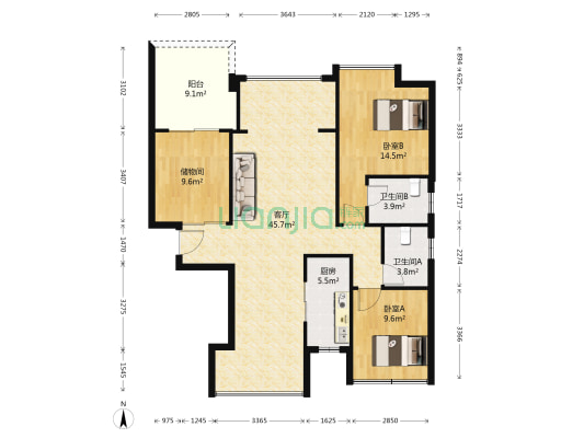 宁江大院三期 2室1厅2卫 89平方
