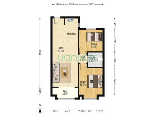 津南悦府 2室1厅1卫 83平方