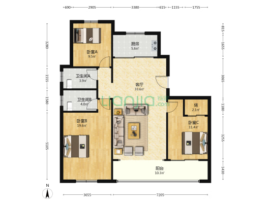 万科吾山 3室1厅2卫 131平方