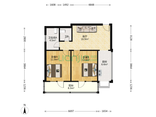 崇福山巷 2室1厅2卫 66平方