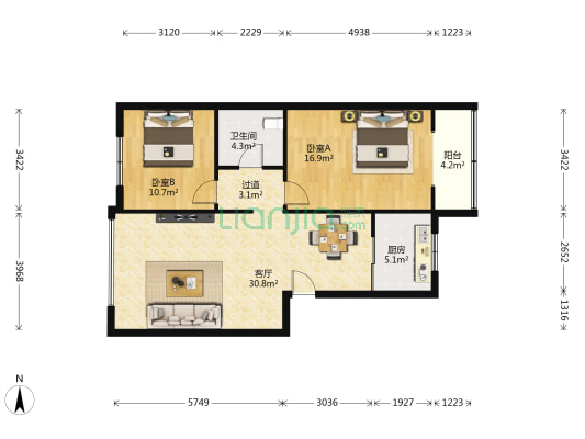 恒兴苑 2室1厅1卫 93平方