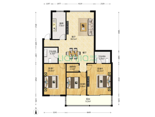 天福花园 3室1厅2卫 123平方