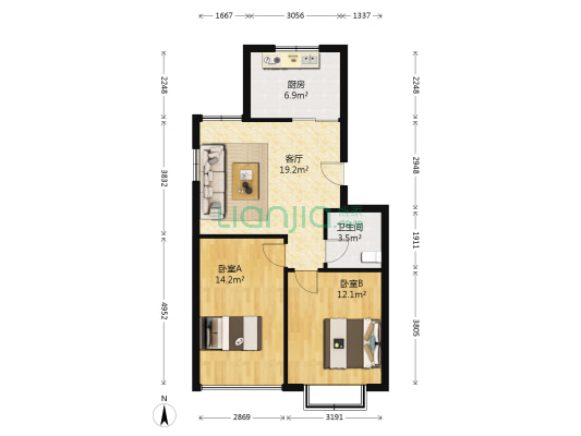 永合硕钧苑 2室1厅1卫 72平方