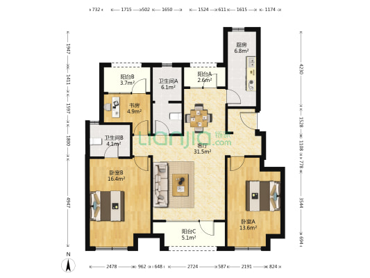 招商海德学府 3室1厅2卫 112平方