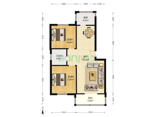 木秀园 2室1厅1卫 88平方