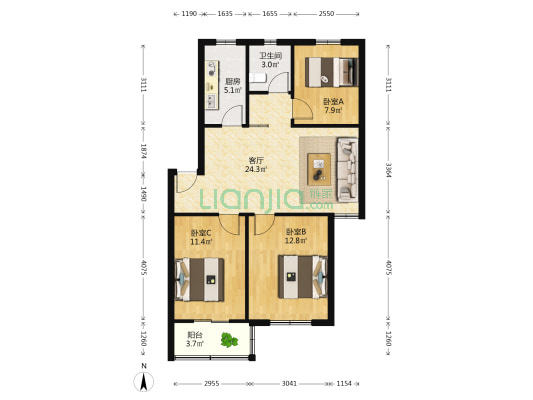 染坊社区南苑 3室1厅1卫 81平方
