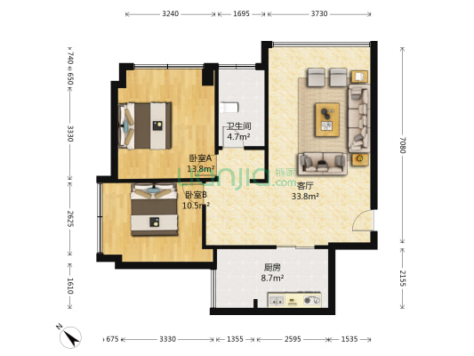 香木林花园里 2室1厅1卫 84平方