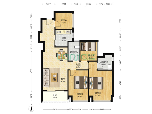 广州绿城桂语汀澜 4室1厅2卫 100平方