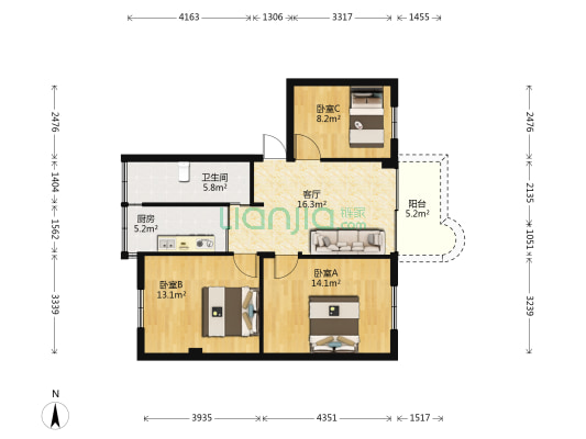 华翔新邨 3室1厅1卫 82平方