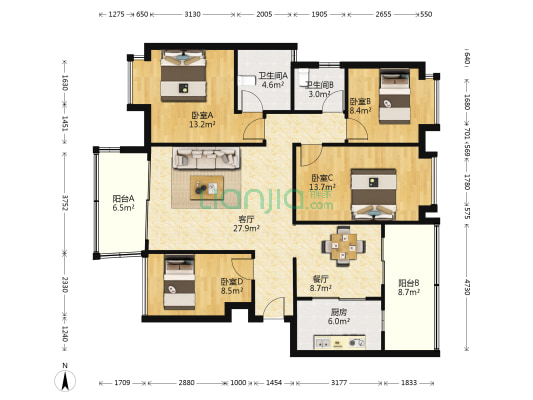 荷塘物语 4室2厅2卫 123平方