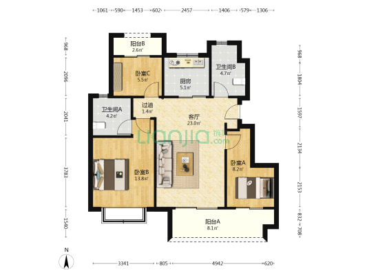 瀚璟府 3室1厅2卫 99平方