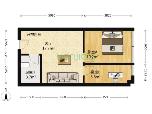 加侨悦山国际 2室1厅1卫 60平方