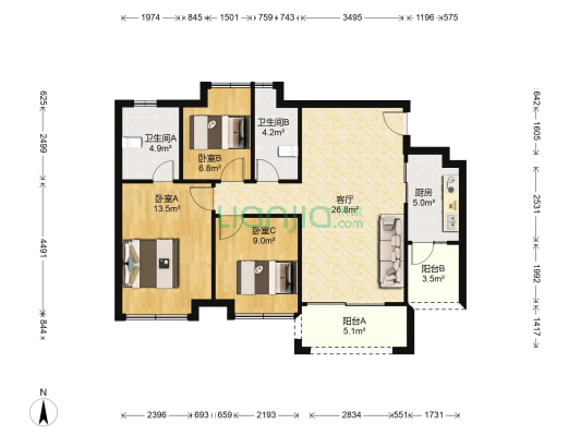 奥园香雪公馆 3室1厅2卫 93平方