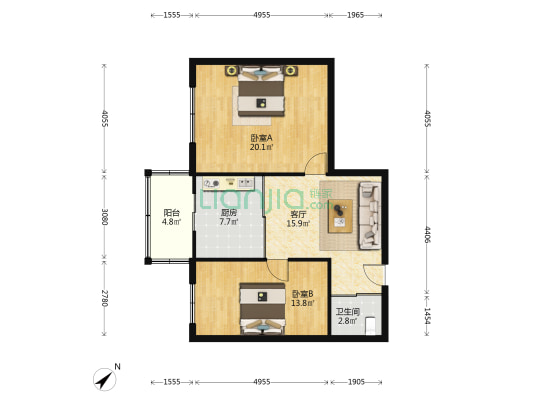 兴业街 2室1厅1卫 91平方
