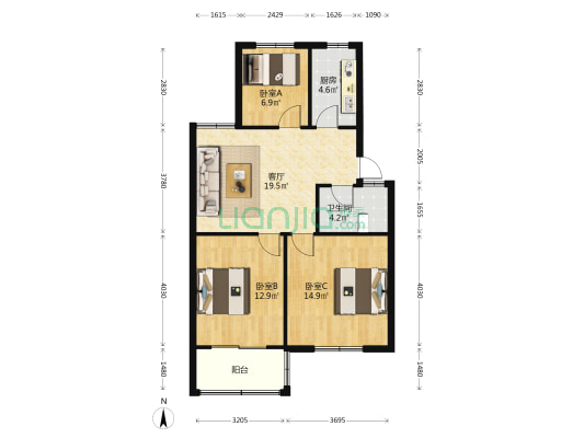 三角洲安置区(和顺小区) 3室1厅1卫 80平方