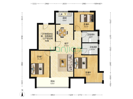 三叶公园 3室1厅2卫 118平方