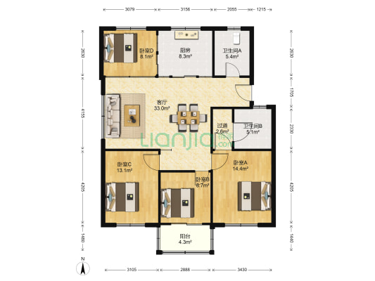 南苑小区 4室1厅2卫 134平方