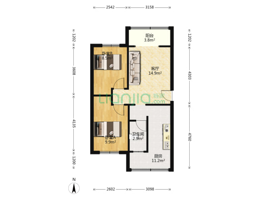 桃园小区 2室1厅1卫 62平方