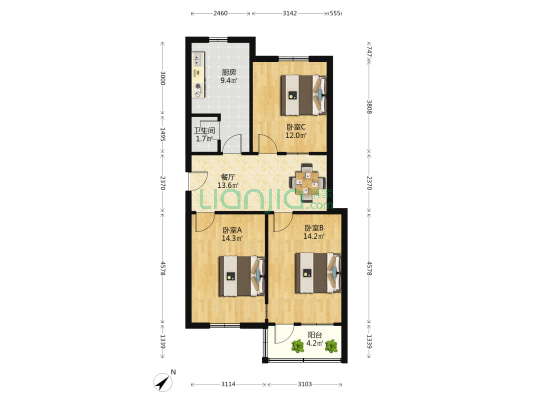 淄川路 3室1厅1卫 90平方