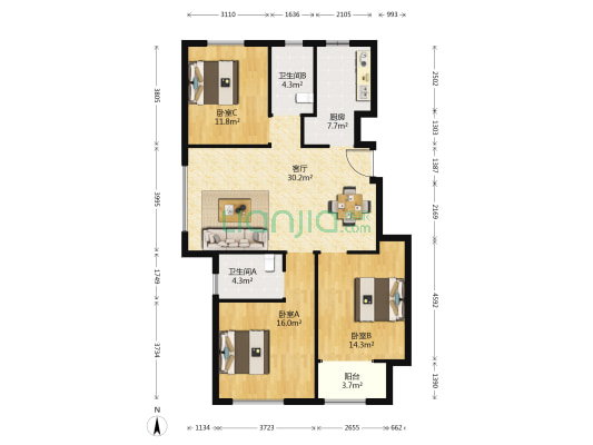 红豆杉养生谷 3室1厅2卫 120平方
