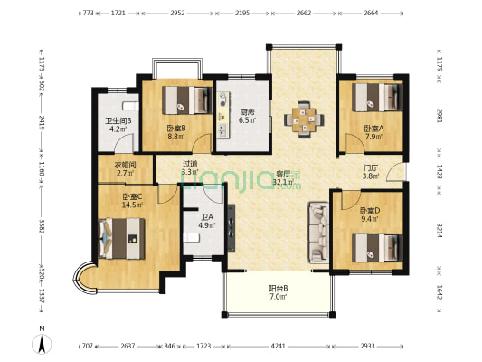 润和山水郡 4室1厅2卫 126平方