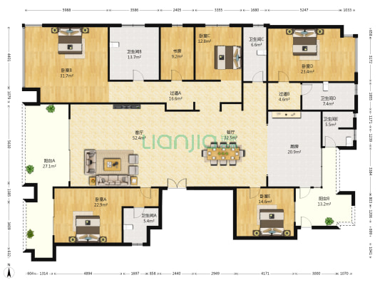 荣和公园尊府 6室2厅5卫 336平方