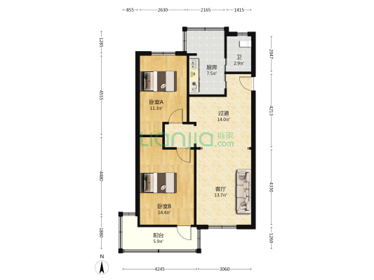 二里街省国税局宿舍 2室1厅1卫 80平方