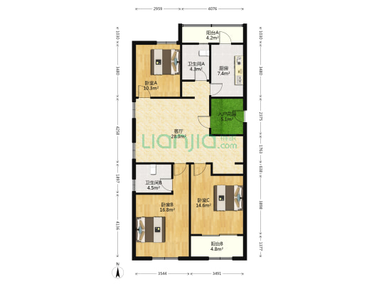 宝韵铂宫 3室1厅2卫 135平方