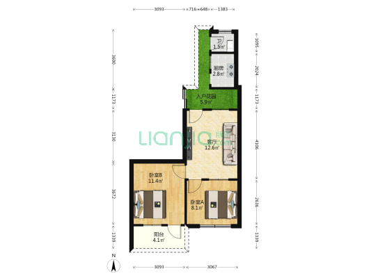 建政路4号 2室1厅1卫 57平方