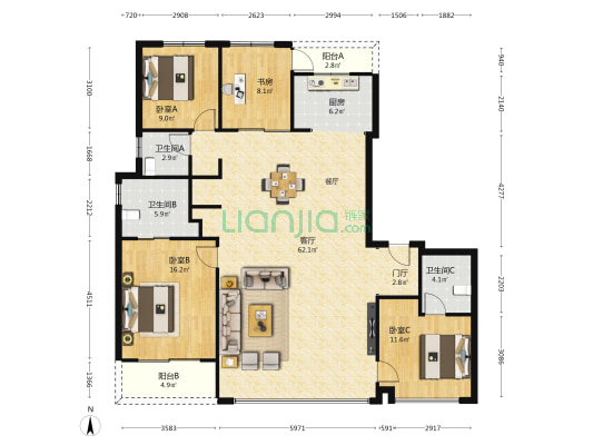 中粮奥体壹号三期 4室1厅3卫 170平方