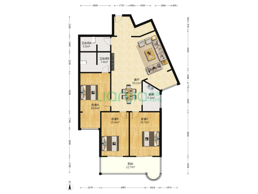 兰州高新技术创新园 3室1厅2卫 180平方