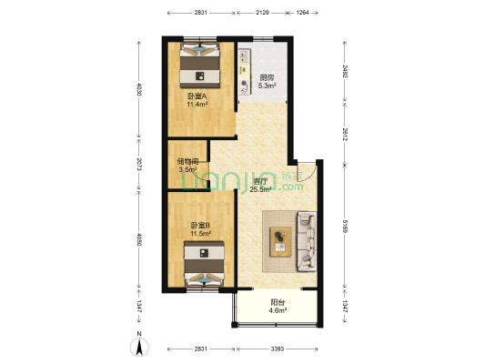 青岛世纪华庭 2室1厅0卫 79平方