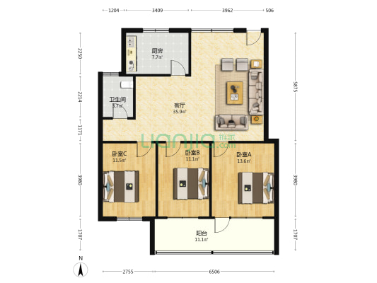 市政协宿舍 3室1厅1卫 106平方