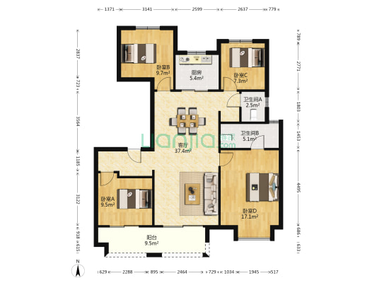 旭辉江山阅 4室1厅2卫 129平方