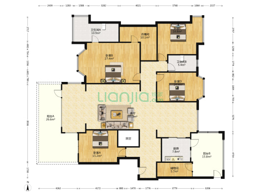 天正滨江花园 4室1厅2卫 237平方