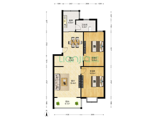 大达花苑 2室2厅1卫 98平方