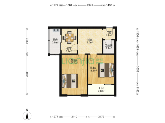 水产大院 2室1厅1卫 68平方